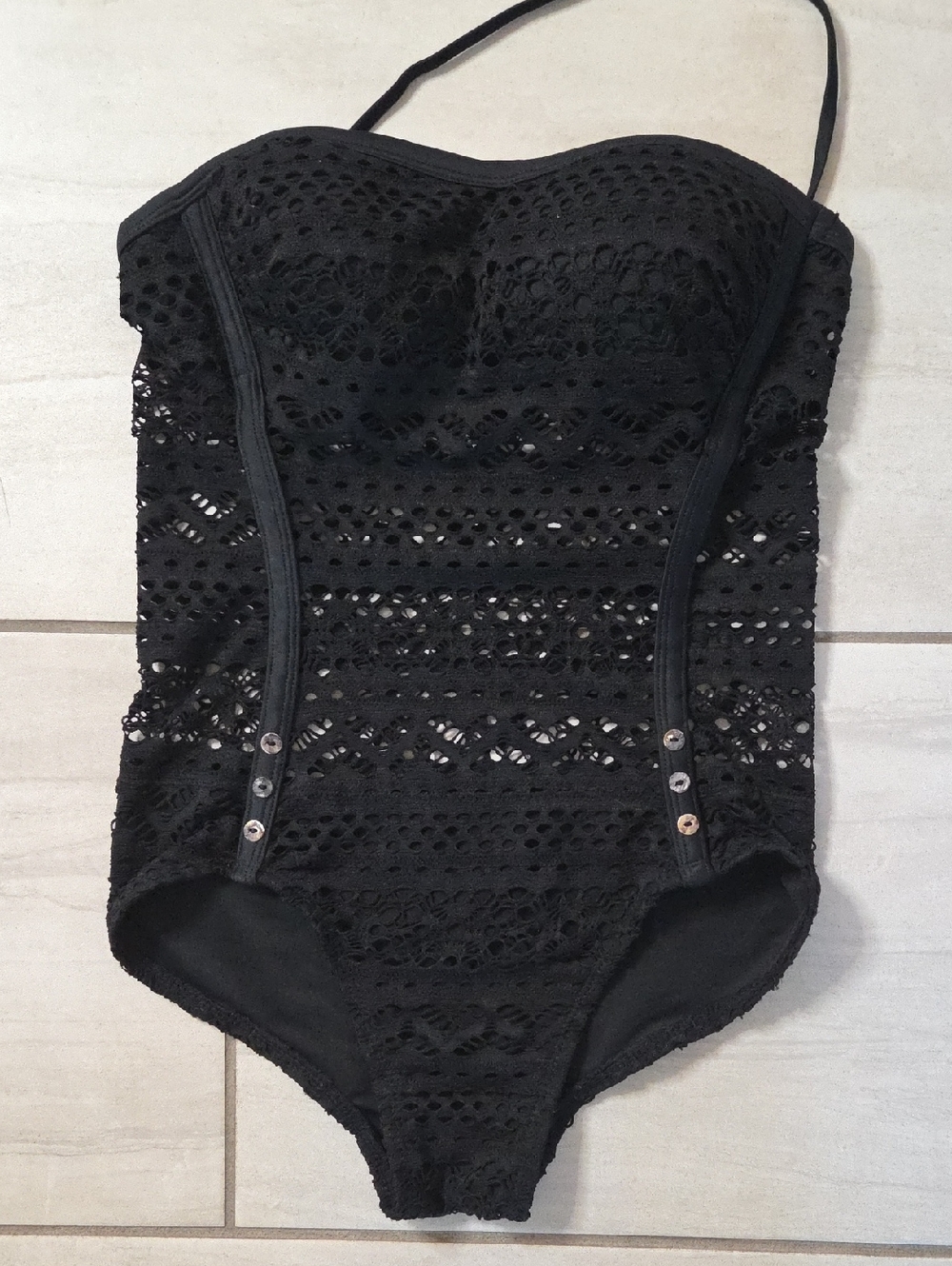 No Name Womens Black Crochet One-Piece Swimsuit Size 2 NWOT